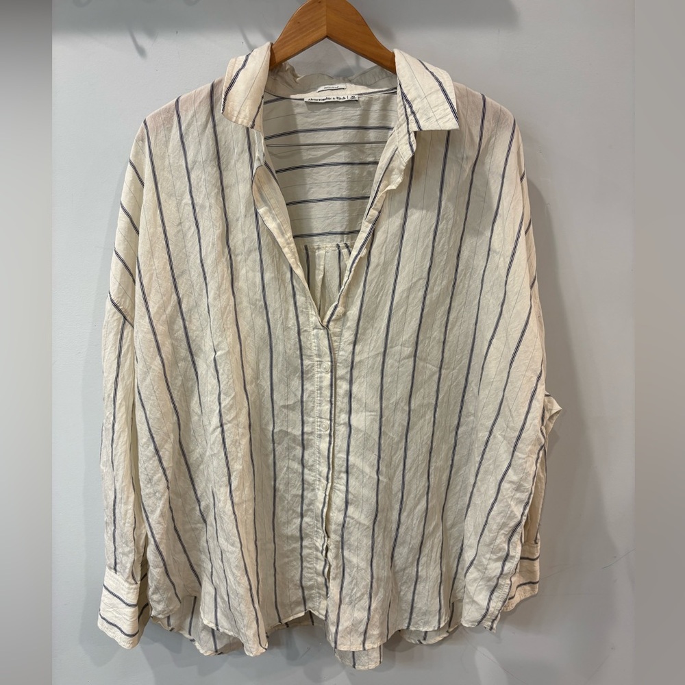 Abercrombie & Fitch Lightweight Cream Striped Oversized Button-Down size XL